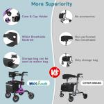 MAXWALK Walkers for Seniors, Rollator Walker with Seat, 8" Rubber Wheels All Terrain Rollator Walker with Backrest, Aluminum Walkers Built-in Cable, Foldable and Adjustable Height for Seniors, Purple