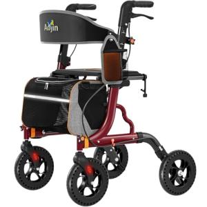Rollator Walkers for Seniors with Seat, Foldable Walkers for Seniors, 8" All-Terrain Wheels, 18" Big Seat, 6-Level Adjustable Height Rolling Walker, 350 lb, Walker for Seniors & Adults (Burgundy)