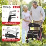 Rollator Walkers for Seniors with Seat, Foldable Walkers for Seniors, 8" All-Terrain Wheels, 18" Big Seat, 6-Level Adjustable Height Rolling Walker, 350 lb, Walker for Seniors & Adults (Burgundy)