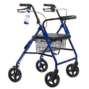 Dynarex DynaGo HD Bariatric Rollator - Heavy Duty 4 Wheel Rolling Bariatric Walker - Padded Seat, Backrest & Durable Frame, 500 lb. Weight Capacity, 8” Wheels, Blue Frame, 1 Rollator