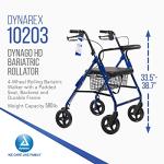Dynarex DynaGo HD Bariatric Rollator - Heavy Duty 4 Wheel Rolling Bariatric Walker - Padded Seat, Backrest & Durable Frame, 500 lb. Weight Capacity, 8” Wheels, Blue Frame, 1 Rollator