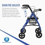 Dynarex DynaGo HD Bariatric Rollator - Heavy Duty 4 Wheel Rolling Bariatric Walker - Padded Seat, Backrest & Durable Frame, 500 lb. Weight Capacity, 8” Wheels, Blue Frame, 1 Rollator