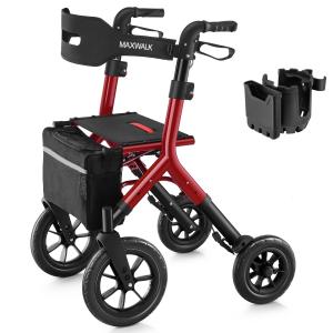 12"+10" Rubber Wheels All-Terrain Rollator Walker w/Seat Folding Adjustable