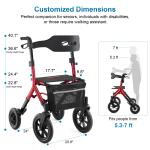 12"+10" Rubber Wheels All-Terrain Rollator Walker w/Seat Folding Adjustable