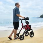 12"+10" Rubber Wheels All-Terrain Rollator Walker w/Seat Folding Adjustable
