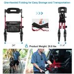 12"+10" Rubber Wheels All-Terrain Rollator Walker w/Seat Folding Adjustable
