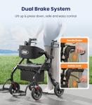 VOCIC Walkers for Seniors Z59, 2 in 1 Walker Wheelchair Combo, 400 LBS Weight Capacity, 10" All Terrain Rollator with Extra Wide Seat & Backrest, Heavy Duty Rollator with Cup Holder，FSA HSA Eligible