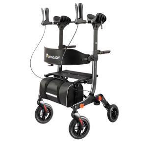 Lightweight Upright Rollator Walker All-Terrain Foldable with seat and Adjustable Height backrest, 300 lbs Capacity, 10" Front & 8" Rear Wheels for Seniors, Adults, bariatric, Includes Cane Holders