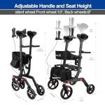 Lightweight Upright Rollator Walker All-Terrain Foldable with seat and Adjustable Height backrest, 300 lbs Capacity, 10" Front & 8" Rear Wheels for Seniors, Adults, bariatric, Includes Cane Holders