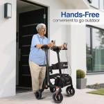 Lightweight Upright Rollator Walker All-Terrain Foldable with seat and Adjustable Height backrest, 300 lbs Capacity, 10" Front & 8" Rear Wheels for Seniors, Adults, bariatric, Includes Cane Holders