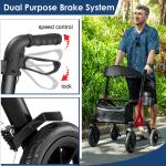 All-Terrain Rollator Walker 10" Rubber Wheels Foldable Walker w/ Padded Seat cup