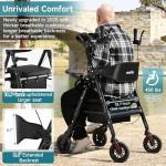 StrollAid Upright Walkers for Seniors, Stand Up Rollator Walker with Padded Seat and Backrest, Heavy Duty Forearm Rollator with Support Handrail, Holds up to 450 pounds, Compact Folding, Black