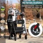 StrollAid Upright Walkers for Seniors, Stand Up Rollator Walker with Padded Seat and Backrest, Heavy Duty Forearm Rollator with Support Handrail, Holds up to 450 pounds, Compact Folding, Black
