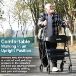 StrollAid Upright Walkers for Seniors, Stand Up Rollator Walker with Padded Seat and Backrest, Heavy Duty Forearm Rollator with Support Handrail, Holds up to 450 pounds, Compact Folding, Black
