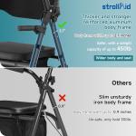 StrollAid Upright Walkers for Seniors, Stand Up Rollator Walker with Padded Seat and Backrest, Heavy Duty Forearm Rollator with Support Handrail, Holds up to 450 pounds, Compact Folding, Black