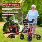 BigAlex Rollator Walker with Seat, Walker for Seniors with Wider Seat,Folding Rolling Walkers with 10" All-Terrain Wheels,Lightweight Aluminum Walkers Rollator with Backrest,Cup Holder,Red