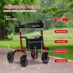 BigAlex Rollator Walker with Seat, Walker for Seniors with Wider Seat,Folding Rolling Walkers with 10" All-Terrain Wheels,Lightweight Aluminum Walkers Rollator with Backrest,Cup Holder,Red