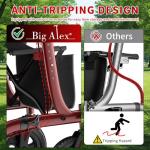 BigAlex Rollator Walker with Seat, Walker for Seniors with Wider Seat,Folding Rolling Walkers with 10" All-Terrain Wheels,Lightweight Aluminum Walkers Rollator with Backrest,Cup Holder,Red
