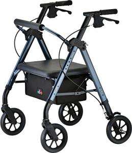 NOVA Star Heavy Duty Bariatric Rollator Walker with Extra Wide Padded Seat, 8" Wheels, Fold Lock Feature, Rolling Walker with Adjustable Seat Height & 450 lbs. Weight Capacity, Blue/Standard