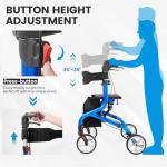 PLANET WALK Super Lightweight Rollator Walker for Seniors, Foldable Rolling Walker with Seat and 8" Rubber Wheels for All Terrain, Upgraded Height Adjustment Button with Cup Holder, Blue