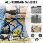 PLANET WALK Super Lightweight Rollator Walker for Seniors, Foldable Rolling Walker with Seat and 8" Rubber Wheels for All Terrain, Upgraded Height Adjustment Button with Cup Holder, Blue