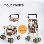 Heavy Duty Shopping Cart with Seat, 4 Wheels Medical Walking Aids Foldable, Drive Rollator Walker Lightweight Quality Aluminum Alloy Frame, Used for Seniors Walking, A