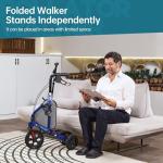 ELENKER All Terrain 3 Wheel Walkers for Seniors, 3 Wheeled Rollator with 10” Wheels, Narrow Walkers for Small Spaces, Compact Folding, Ideal for Traveling, Blue