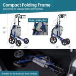 ELENKER All Terrain 3 Wheel Walkers for Seniors, 3 Wheeled Rollator with 10” Wheels, Narrow Walkers for Small Spaces, Compact Folding, Ideal for Traveling, Blue