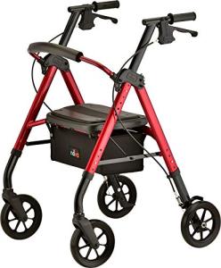 NOVA Medical Products Star DX Heavy Duty Bariatric Rollator Walker with Extra Wide Padded Seat, 8” Wheels, Fold Lock Feature, Rolling Walker with Adjustable Seat Height & 450 lb Weight Capacity, Red