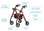 NOVA Medical Products Star DX Heavy Duty Bariatric Rollator Walker with Extra Wide Padded Seat, 8” Wheels, Fold Lock Feature, Rolling Walker with Adjustable Seat Height & 450 lb Weight Capacity, Red