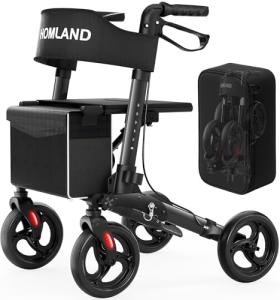 HOMLAND Foldable Walkers for Seniors with Seat, Height Adjustable Rollator Walker, 8" Big Wheels Rolling Walker for All Terrain, Aluminum Lightweight Walker.