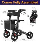 HOMLAND Foldable Walkers for Seniors with Seat, Height Adjustable Rollator Walker, 8" Big Wheels Rolling Walker for All Terrain, Aluminum Lightweight Walker.