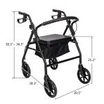 Heavy Duty Rollator Walker with 8" 4 Wheels, 500 lb. Capacity Extra Wide Seat