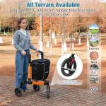 3 Wheel Rollator Walker, Walkers for Seniors, Rollator Walker Lightweight Foldable, with Tray and Large Storage Bag, 10 Inch Front Wheel for All Terrain, Orange