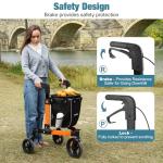 3 Wheel Rollator Walker, Walkers for Seniors, Rollator Walker Lightweight Foldable, with Tray and Large Storage Bag, 10 Inch Front Wheel for All Terrain, Orange