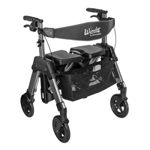 Stander Wonder Bariatric Rollator, Heavy Duty Folding Rolling Walker for Adults, Seniors, 500-pound Weight Capacity, Large 8-inch Wheels, Locking Brakes, Wide Seat with Backrest, Black Walnut