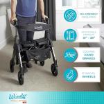Stander Wonder Bariatric Rollator, Heavy Duty Folding Rolling Walker for Adults, Seniors, 500-pound Weight Capacity, Large 8-inch Wheels, Locking Brakes, Wide Seat with Backrest, Black Walnut