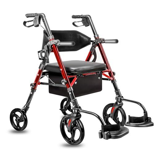 2-in-1 Foldable Rollator Walker with Extra Wide Seat