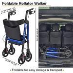 AW Rollator Walker with Seat Foldable, Medical Upright Bariatric Rolling Walker for Seniors, Heavy Duty Aluminum with Dual Brakes, Supports up to 450 lbs, Blue
