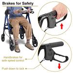 AW Rollator Walker with Seat Foldable, Medical Upright Bariatric Rolling Walker for Seniors, Heavy Duty Aluminum with Dual Brakes, Supports up to 450 lbs, Blue