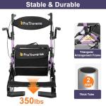 Rollator Walkers for Seniors with Seat, Walker Wheelchair Combo, Lightweight Foldable Wheelchairs for Adults, Rolling Walker All Terrain, 2 in 1 Walker Wheelchair with Cup Holder& Bag,Purple