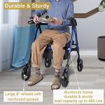 AW Rollator Walker with Seat Foldable, Medical Upright Bariatric Rolling Walker for Seniors, Heavy Duty Aluminum with Dual Brakes, Supports up to 450 lbs, Blue