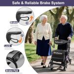 Rollator Walkers for Seniors with Seat, Walker Wheelchair Combo, Lightweight Foldable Wheelchairs for Adults, Rolling Walker All Terrain, 2 in 1 Walker Wheelchair with Cup Holder& Bag,Purple