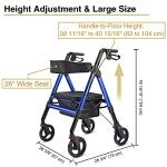 AW Rollator Walker with Seat Foldable, Medical Upright Bariatric Rolling Walker for Seniors, Heavy Duty Aluminum with Dual Brakes, Supports up to 450 lbs, Blue