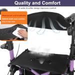 Rollator Walkers for Seniors with Seat, Walker Wheelchair Combo, Lightweight Foldable Wheelchairs for Adults, Rolling Walker All Terrain, 2 in 1 Walker Wheelchair with Cup Holder& Bag,Purple