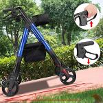 AW Rollator Walker with Seat Foldable, Medical Upright Bariatric Rolling Walker for Seniors, Heavy Duty Aluminum with Dual Brakes, Supports up to 450 lbs, Blue