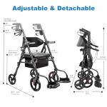 2-in-1 Rollator Walker with Seat & Extra Wide Backrest, Foldable Rolling Walker Featuring All-Terrain 10-Inch Front Wheels and 8-Inch Rear Wheels for Seniors, Supports Up to 300 lbs