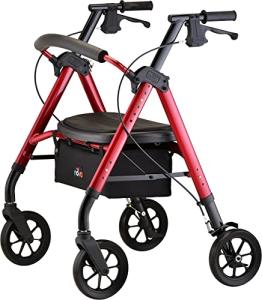 NOVA Medical Products Star 8 DX Heavy Duty Extra-Wide Rollator, 450 lb. Weight Capacity, Red