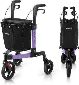 Rollator Walker  All Terrain 10“Front 3 Wheel w/ Tray&Large Storage Bag Foldable