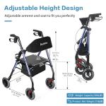 Amblisss Walkers for Seniors with Seat, Foldable Rollator Walkers, 300 lbs Weight Capacity, 8" Wheels Dual Height Ajustable, Rolling Walker with Seat for All-Terrain, Dark Blue